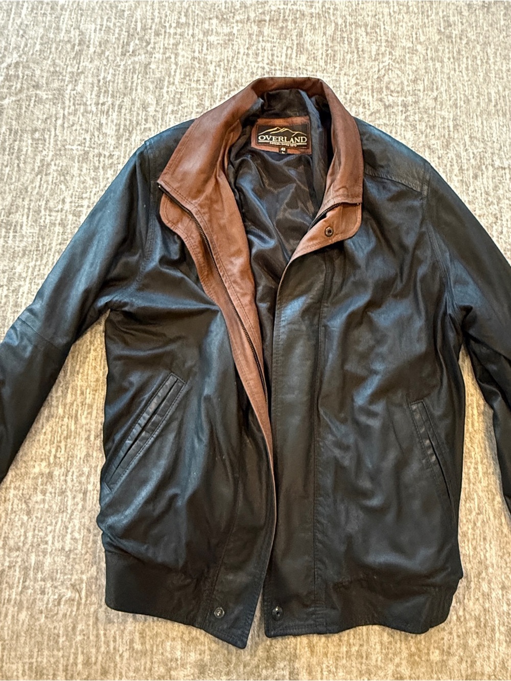 Men's Overland Landon Lite Lambskin Leather Jacket with Brown Collar and trim